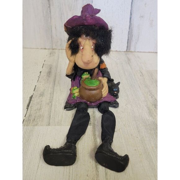 Halloween spooky Hollow sitting witch feet dangle potion frog - Picture 2 of 11